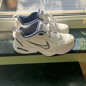 Nike Air Monarch White and Navy Sneakers